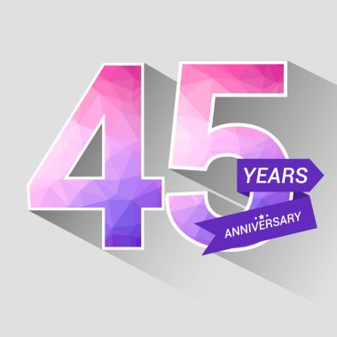 45 yıl yıldönümü Logo düşük Poli dizayn, gri arka plan üzerinde renkli vektör çizim ile 