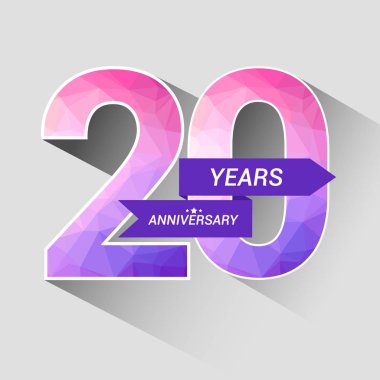 20 yıl yıldönümü Logo düşük Poli dizayn, gri arka plan üzerinde renkli vektör çizim ile 
