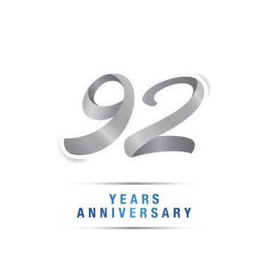 92 yıl yıldönümü kutlama logosu, vektör illüstrasyon izole beyaz arka plan üzerinde gümüş