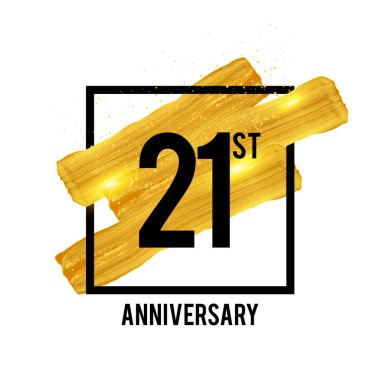 Beyaz arka plan üzerinde izole altın fırça süsleme ile 21 yıl yıldönümü kutlama logo. Vektör çizim
