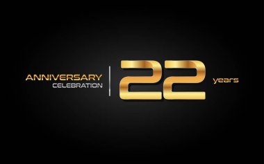 22 yıl altın yıldönümü kutlama logosu, vektör çizim siyah arka plan üzerine