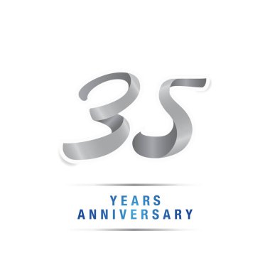 35 yıl yıldönümü kutlama logosu, vektör illüstrasyon izole beyaz arka plan üzerinde gümüş