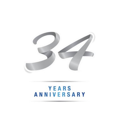 34 yıl yıldönümü kutlama logosu, vektör illüstrasyon izole beyaz arka plan üzerinde gümüş