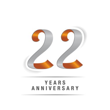 22 yıl Logo kutlamaları sarı ve gri renkler, vektör çizim Isolated beyaz arka plan üzerinde