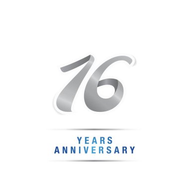 16 yaşındaki gümüş yıldönümü kutlama logosu, beyaz arka plan üzerinde izole vektör çizim