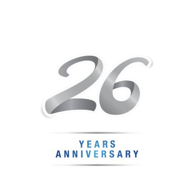 26 yıl yıldönümü kutlama logosu, vektör illüstrasyon izole beyaz arka plan üzerinde gümüş