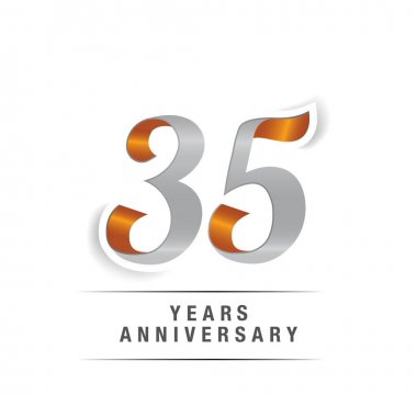 35 yıl Logo kutlamaları sarı ve gri renkler, vektör çizim Isolated beyaz arka plan üzerinde