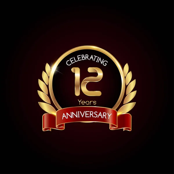 Ans Anniversaire Célébrant Logo Avec Ruban Rouge Illustration Vectorielle Sur — Image vectorielle