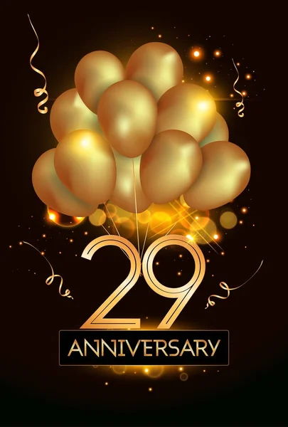 Aniversario Logo Celebración Con Globos Oro Confeti Ilustración Vectorial Sobre — Vector de stock