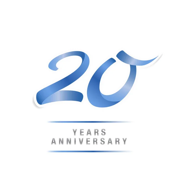 20周年庆典蓝色徽标模板 在白色背景上隔离的矢量插图 — 图库矢量图片