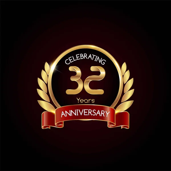 Arany Évfordulóját Ünneplő Logo Piros Szalaggal Sötét Háttér Vektor Illusztráció — Stock Vector