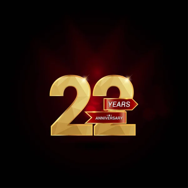 22 anos de ouro aniversário logotipo — Vetor de Stock
