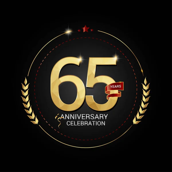 Anni Logo Anniversario Oro Con Nastro Rosso Basso Numero Disegno — Vettoriale Stock