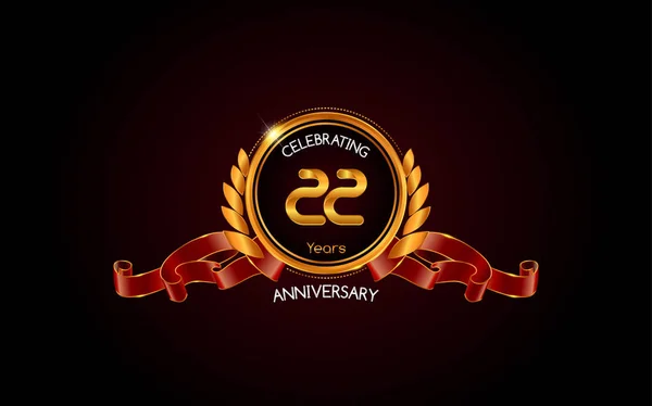 Anos Logotipo Celebração Aniversário Ouro Com Fita Vermelha Ilustração Vetorial — Vetor de Stock