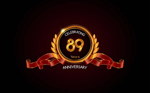 Anni Oro Anniversario Celebrazione Logo Con Nastro Rosso Illustrazione Vettoriale — Vettoriale Stock