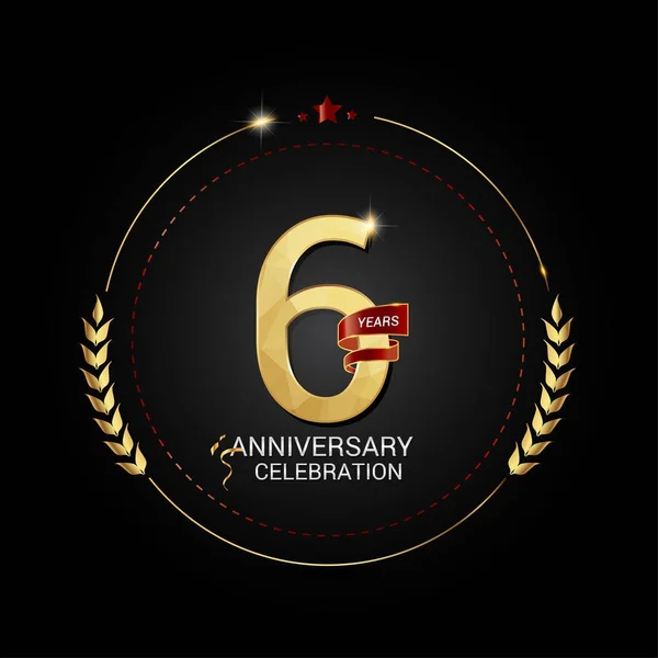 Logotipo Aniversario Oro Años Con Cinta Roja Bajo Número Diseño — Archivo Imágenes Vectoriales