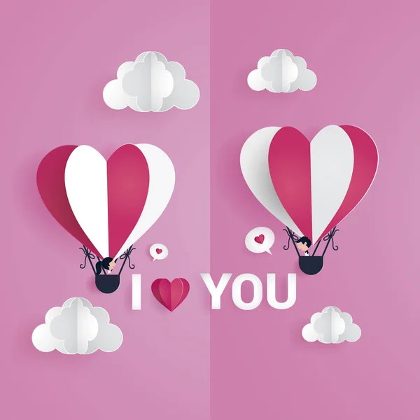 Kleurrijke Valentijnsdag Kaartsjabloon Met Cartoon Paar Vectorillustratie Met Behulp Van — Stockvector