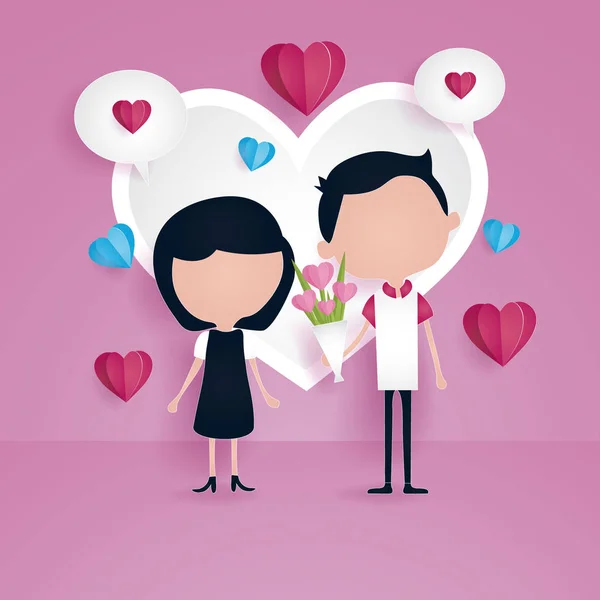 Colorful Valentine Day Card Template Cartoon Couple Vector Illustration Using — Stock Vector