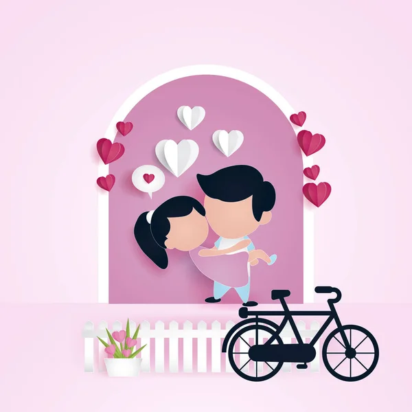 Modelo Cartão Dia Dos Namorados Coloridos Com Casal Desenhos Animados — Vetor de Stock