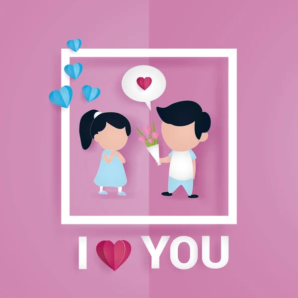 Colorful Valentine Day Card Template Cartoon Couple Vector Illustration Using — Stock Vector