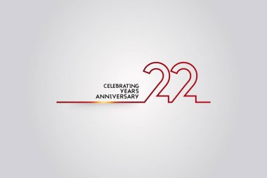 22 yıl yıldönümü logo kırmızı renkli yazı tipi numaraları bir bağlantılı çizgi, vektör illüstrasyon izole için şirket kutlama olay, beyaz arka plan üzerinde yapılan doğum günü