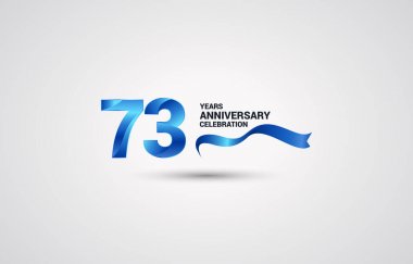 73 yıl yıldönümü kutlama logo vektör çizim beyaz zemin üzerine mavi renkli kurdele ile