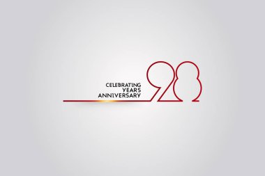 98 yıl yıldönümü logo kırmızı renkli yazı tipi numaraları bir bağlantılı çizgi, vektör illüstrasyon izole için şirket kutlama olay, beyaz arka plan üzerinde yapılan doğum günü