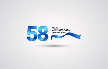 58 yıl yıldönümü kutlama logo vektör çizim beyaz zemin üzerine mavi renkli kurdele ile