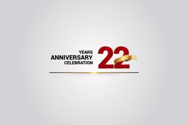 22 yıl yıldönümü kutlama logo. Kırmızı zarif vektör çizim vektör illüstrasyon izole beyaz zemin üzerine altın şerit ile 