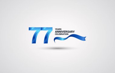 77 yıl yıldönümü kutlama logo vektör çizim beyaz zemin üzerine mavi renkli kurdele ile