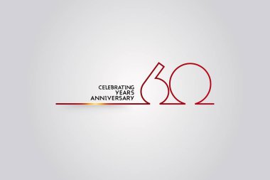 60 Years Anniversary logotype with red colored font numbers made of one connected line, vector illustration isolated on white background for company celebration event, birthday clipart