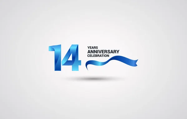 14周年纪念庆祝标识与蓝色色带 矢量例证在白色背景 — 图库矢量图片