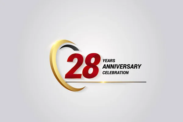 Anniversario Celebrazione Logotipo Illustrazione Vettoriale Elegante Rossa Con Swoosh Oro — Vettoriale Stock