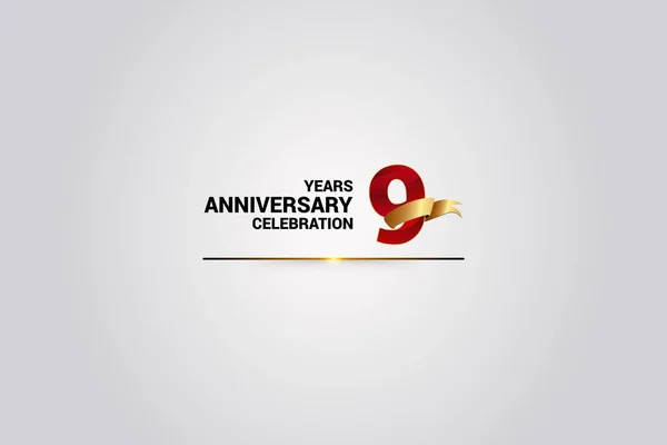 Jaar Verjaardag Viering Logotype Rode Elegante Vectorillustratie Met Gouden Lint — Stockvector