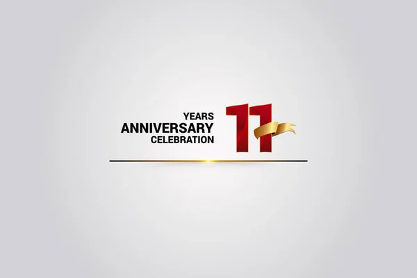 11周年纪念庆祝标识 红色典雅的矢量插图与金色丝带 矢量插图孤立在白色背景 — 图库矢量图片