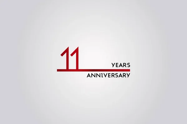 11周年庆典标识设计使用简单的红线字体 在白色背景上隔离的矢量插图 — 图库矢量图片
