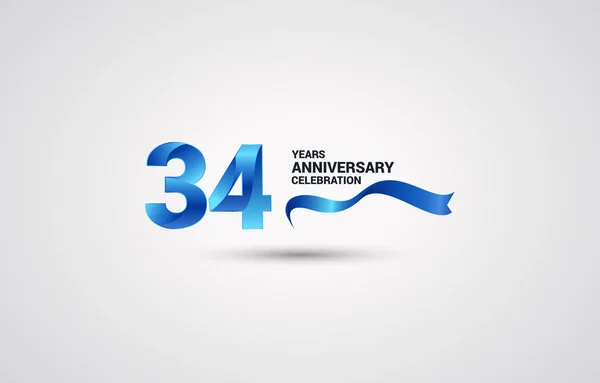 Years Anniversary Celebration Logotype Blue Colored Ribbon Vector Illustration White — Stock Vector