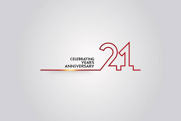 Логотип 21-летнего юбилея с номерами шрифтов красного цвета из одной соединенной линии, векторная иллюстрация выделена на белом фоне для празднования компании, день рождения
