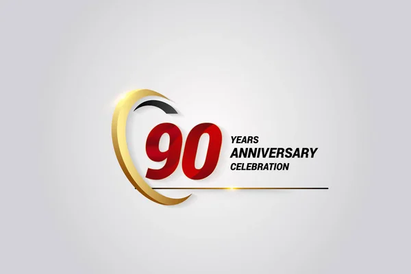 Years Anniversary Celebration Logotype Red Elegant Vector Illustration Gold Swoosh — Stock Vector