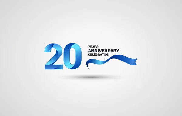20周年纪念庆祝标识与蓝色色带 矢量例证在白色背景 — 图库矢量图片