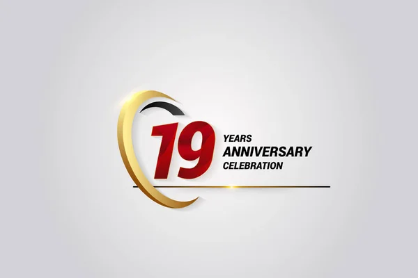 Anniversario Celebrazione Logotipo Illustrazione Vettoriale Elegante Rossa Con Swoosh Oro — Vettoriale Stock