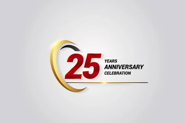 Years Anniversary Celebration Logotype Red Elegant Vector Illustration Gold Swoosh — Stock Vector