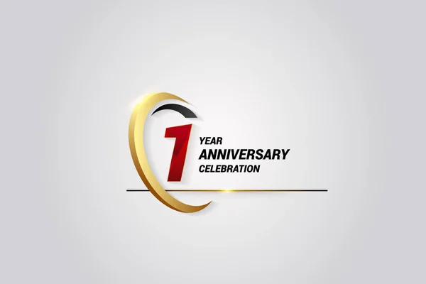Yıl Yıldönümü Kutlama Logo Kırmızı Zarif Vektör Çizim Altın Swoosh — Stok Vektör