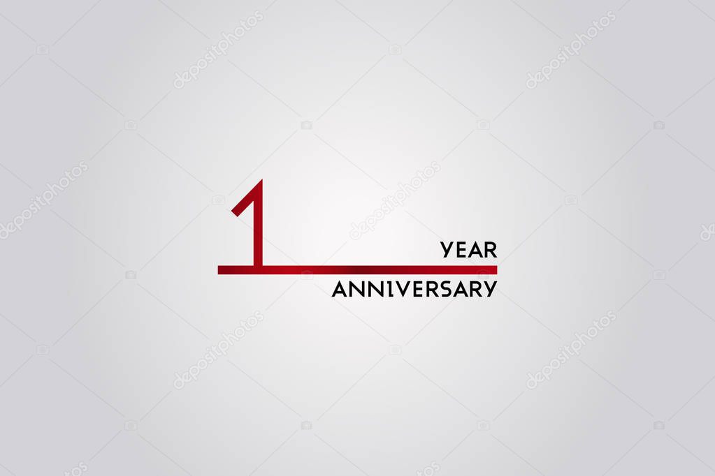 1 Year anniversary celebration logotype design using simple red line font, vector illustration isolated on white background