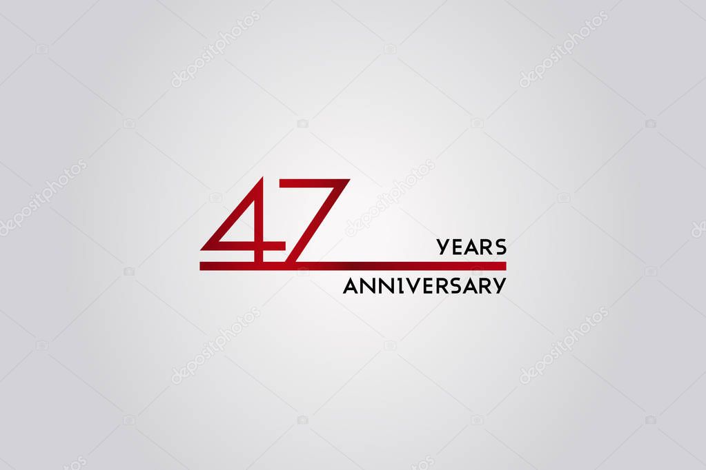 47 Years anniversary celebration logotype design using simple red line font, vector illustration isolated on white background