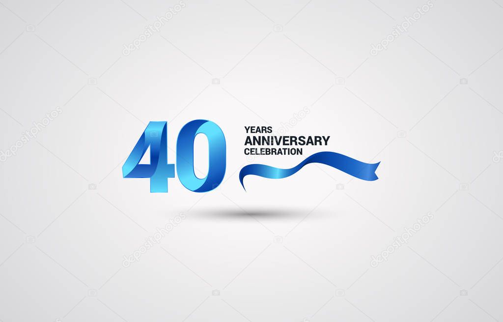 40 Years Anniversary celebration logotype with blue colored ribbon, vector illustration on white background