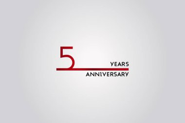 5 yıl yıldönümü kutlama logo tasarım basit kırmızı hat yazı tipi, vektör illüstrasyon izole beyaz arka plan üzerinde kullanma