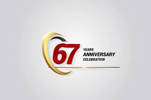 Years Anniversary Celebration Logotype Red Elegant Vector Illustration Gold Swoosh — Stock Vector