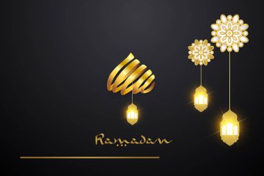 Ramazan Kareem tebrik kartları tasarım stili kesilmiş kağıt kullanarak illüstrasyon vektör. altın renkli