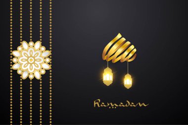 Ramazan Kareem tebrik kartları tasarım stili kesilmiş kağıt kullanarak illüstrasyon vektör. altın renkli